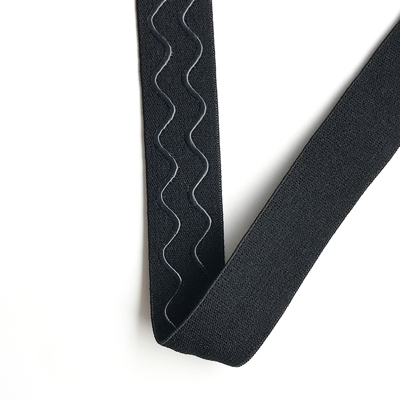 Black Polyester Cycling Elastic Webbing Wave Shape Silicone Grippers Elastic Non-Slip Elastic Webbing for Cycling Wears