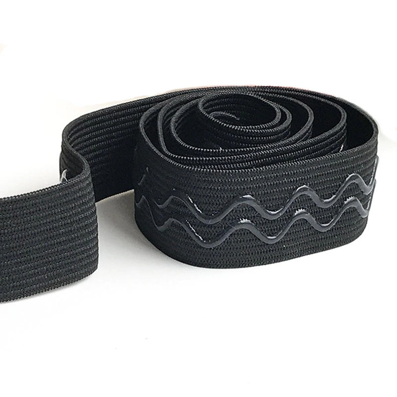 Black Polyester Cycling Elastic Webbing Wave Shape Silicone Grippers Elastic Non-Slip Elastic Webbing for Cycling Wears