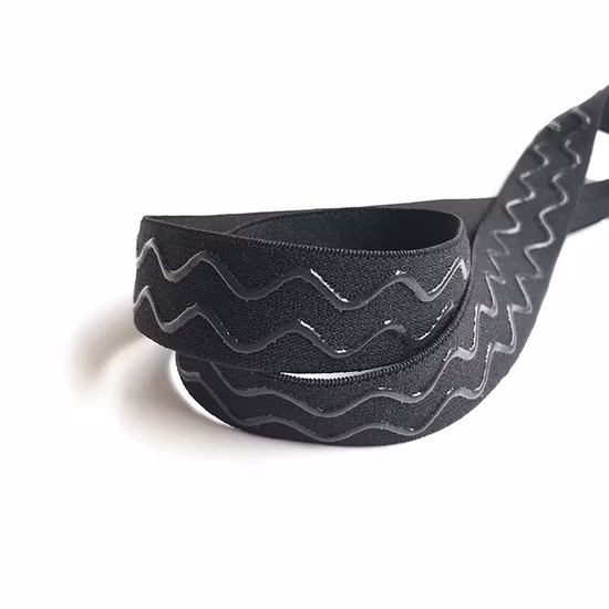 Black Polyester Cycling Elastic Webbing Wave Shape Silicone Grippers Elastic Non-Slip Elastic Webbing for Cycling Wears